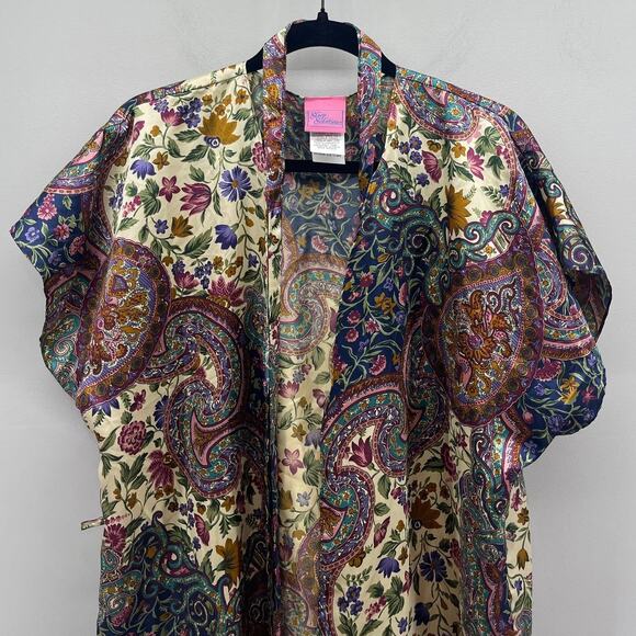 Vintage Sleep Solutions Kimono Robe Womens Medium Multi Floral Print‎ Tie Waist - Picture 4 of 8